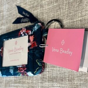 NWT Vera Bradley Zip ID Case Silver Key Ring College Breast Cancer Rose Toile
